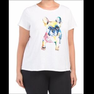 FOR THE REPUBLIC Rainbow Frenchie Dog Graphic T-Shirt with Accents Plus Size 1X